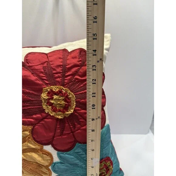 Pier 1 Imports Embroidered Floral Pillows 17x15 Boho Multicolor Embroidery Set 2 - Picture 9 of 11